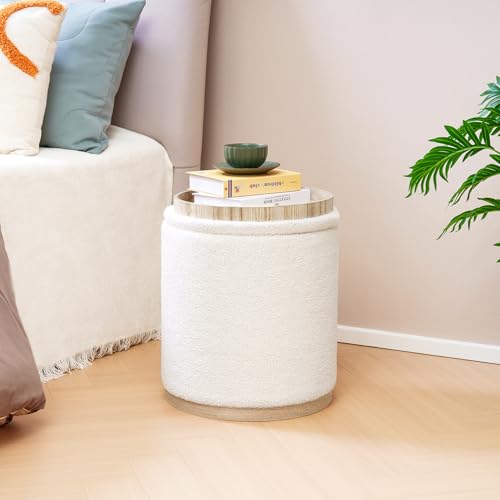 PINPLUS Round Ottoman with Storage Set of 2, Storage Ottoman with Tray, Boucle Ottoman Storage Cube Modern Multifunctional Foot Rest Stool for Bedroom, Living Room, Dorm (White) by PINPLUS - Image 9