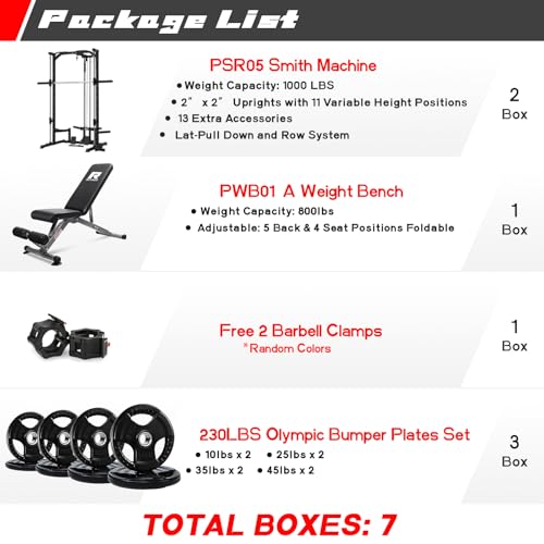 Image of RitFit Smith Machine Power Rack with LAT-Pull Down System, Landmine, Barbell Bar, Plate Storage Pegs and More Training Attachment