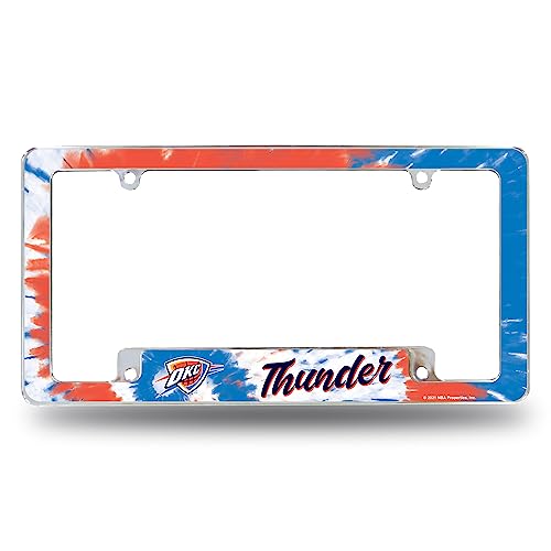 Rico Industries NBA Oklahoma City Thunder Tie Dye 12" x 6" Chrome All Over Automotive License Plate Frame for Car/Truck/SUV