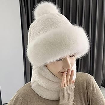 WANYIG 3-in-1 gebreide muts sjaal set voor vrouwen wintermuts met hals / pompon gebreide bivakmuts voor dames Blaclava winter met zachte binnenvoering voor outdoor, 07 beige, 56-58
