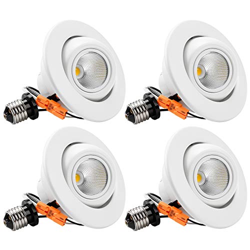 TORCHSTAR High CRI90+ 4 Inch Dimmable Gimbal Recessed LED Downlight, 10W (75W Equiv.), Energy Star, 5000K Daylight, 800lm, Adjustable LED Retrofit Lighting Fixture, 3 Years Warranty, Pack of 4