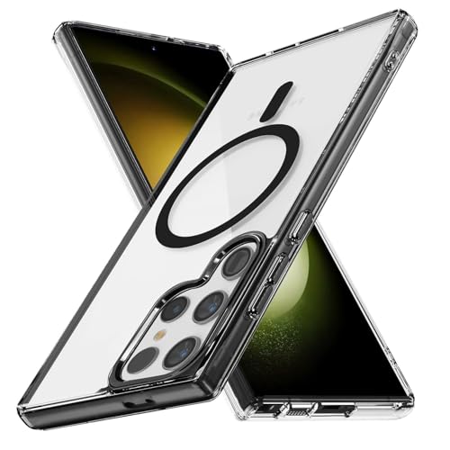 Image of Magnetic Case for Samsung Galaxy S24 Ultra 5G, Compatible with MagSafe, Shockproof Protective Phone Cover, Non-Yellowing Hard Clear PC Back (Black)