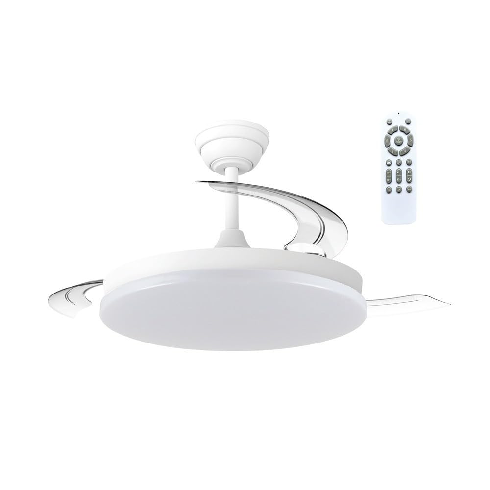 wonderlamp - Ventilador de Techo ultra silencioso, 7 velocidades, LED Verno Eco Blanco, Aspas Retráctiles, Motor DC, CCT Regulable 3000K-6000K, Mando, Función Noche, Verano Invierno, Ø106 cm