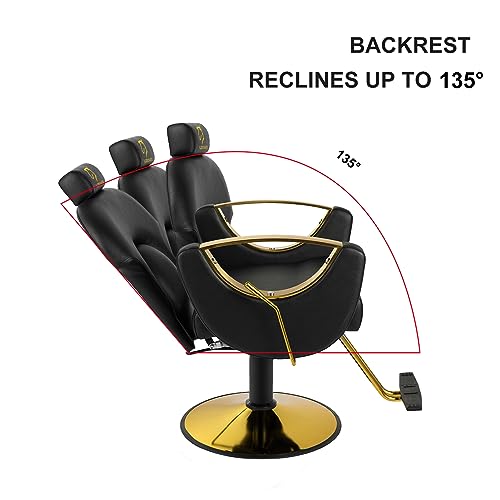 LUXMARS Hydraulic Barber Chair, Salon Chair 360 Degrees Rolling Swivel Hair Styling Chair, Adjustable Height Hair Stylist Tattoo Salon Beauty Spa Chair Styling Equipment - Black - Thumbnail 5