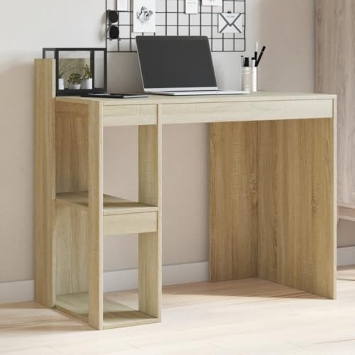 Bureau ordinateur portable chêne Sonoma compact avec rangements