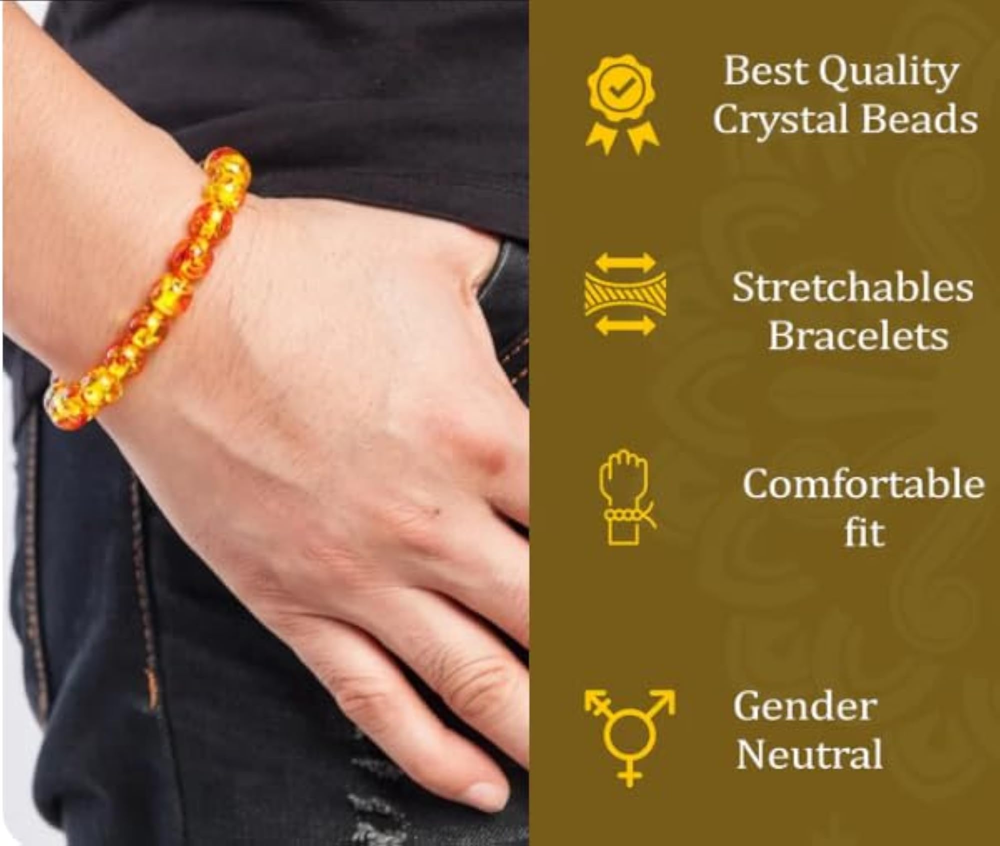 Amber Stone Healing Crystal Beaded Bracelet, Natural