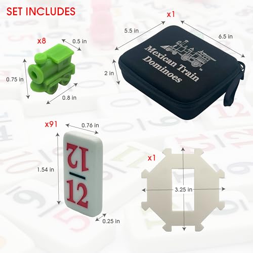 CHH Double 12 Mexican Train Number Dominoes – Travel Size with Zip Up Case, Hub & 8 Domino Trains – 91 Fun Size Numbered Dominoes - Thumbnail 3