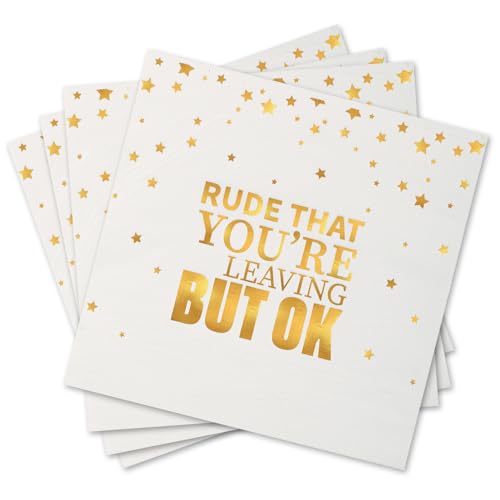 Pandecor 50 Pieces 6.5 inches Disposable Napkins "Rude That You are Leaving But OK"Napkins for Going Away Job Change Office Retirement Farewell Party Decorations