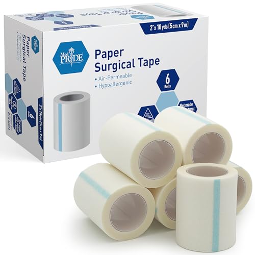 MED PRIDE Hypoallergenic Latex Free Paper Medical Tape 2in X 10yds Breathable for Sensitive Skin Wound Dressing Tape (6 Count (Pack of 1) White)
