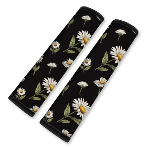 Doodlream 2Pcs Soft Auto Seat Belt Cover Pad Daisy Flower Print Car Seatbelt Shoulder Cushion for Comfortable Driving, Compatible with All Cars' Seatbelt and Backpack Straps