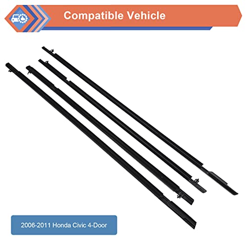 Zonfant 4 Pcs Car Outer Door Window Moulding Trim Weatherstrip Seal Belt Compatible With 2006-2011 Honda Civic, Replace#72410-Sna-A01 72450-Sna-A01 72950-Sna-A01 72910-Sna-A01 #TOP2