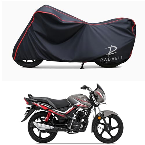 Image of Waterproof Bike Body Cover Compatible for | TVS Star City Plus | Taffeta Fabric, Red Piping Design, Bottom Elastic Fit | Dustproof, Sun UV & Rain Protection for All Bikes