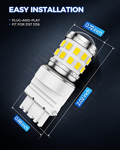 Marsauto 3157 Led Bulbs For Brake Backup Reverse Light, 4157 3057 3156 3056 3456 3457 With Projector Replacement Drl Tail Back Up Parking Lights, Xenon White 6000K（Pack Of 2） #TOP4