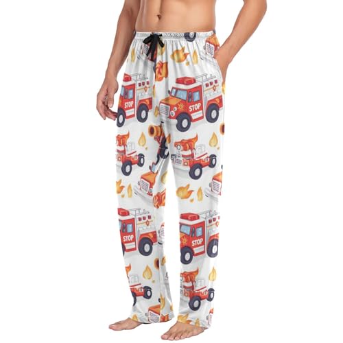 Cartoon Red Fire Truck Pajama Pants Flash Light Men's Pajama Bottoms Lounge Sleepwear PJs Casual Lightweight Sleep Pants L4