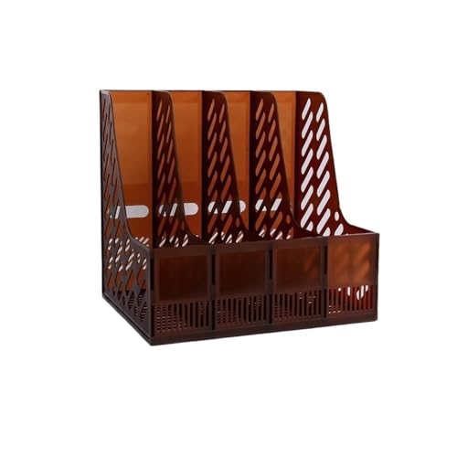 File Rack Retro Mesh Magazine File Rack Holder, 4 Compartments Filing Office Desk Book Sorter Letter Trays(Brown)