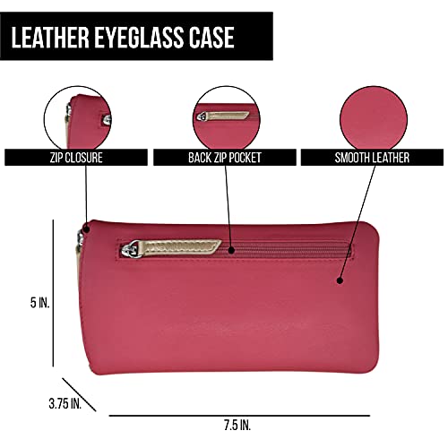 Image of ili New York Smooth Leather Soft Eyeglass Case, Zip Closure with RFID Blocking Lining, Travel-Friendly in Vibrant Colors