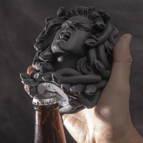Décapsuleur mural Medusa en pierre avec yeux bleus et serpent - 6