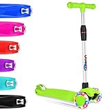 BELEEV Kick Scooter for Kids 3 Wheel Scooter, 4 Adjustable Height, Lean to Steer with PU LED Light Up Wheels for Children from 3 to 14 Years Old (Green)