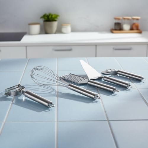 Deconox Paslanmaz Çelik 5’li Mutfak Seti, Paslanmaz Çelik Rende, Çırpıcı, Soyucu, Servis ve Hamur Kesici - Görsel 5