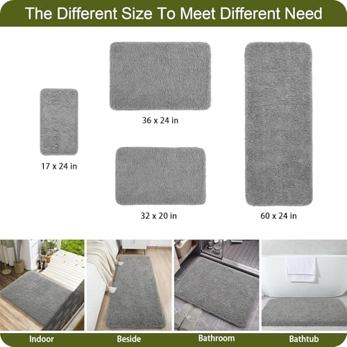 AROGAN Luxury Long Bathroom Runner Rug, 24x84 Inch Thick Soft and Absorbent Microfiber Non Slip Bath Mat, Rubber Backing Quick Dry Rugs Carpets, Washable Plush Mats for Shower Floor, Grey by AROGAN - Image 9
