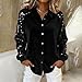 Sequin Shirts for Women Button Down Lapel Collar Sparkly Tops Splicing Long Sleeve Holiday Blouses Tees 2026 Fashion Black