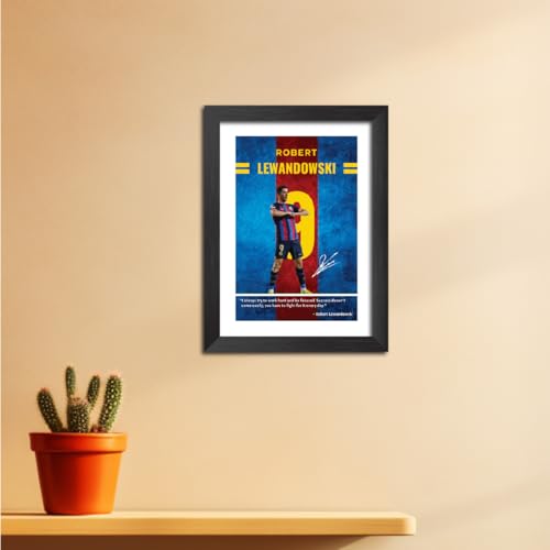 Image of TenorArts Robert Lewandowski Quotes Poster Frame Barcelona Laminated Photo Framed Painting with Matt Finish Black Textues (12 inches x 9inches)