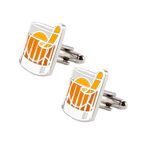 Old Fashioned Cocktail Cuff Links - Enamel & Silver Plated | Novelty Bar Accessory for Bartenders & Cocktail Lovers