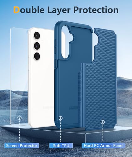 Image of FNTCASE for Samsung Galaxy S23-FE Case: Dual Layer Protective Heavy Duty Cell Phone Cover Rugged Full Body Drop Protection Military Grade Shockproof Phone Case (Blue Navy)