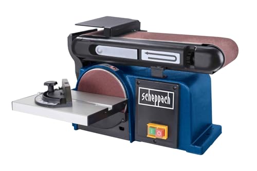 Levigatrice a nastro e disco Scheppach BTS800 | Potenza 370 W | Lunghezza nastro 715 mm - larghezza 100 mm | Disco abrasivo Ø 150 mm | Tavolo di appoggio regolabile 90°–45°