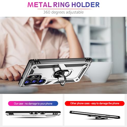 Image of for Samsung Galaxy S24 Ultra Case with Screen Protector, Military Grade Rugged Shockproof Heavy Duty S24 Ultra 5G Protective Cover for Samsung S24 Ultra Magnetic Ring Kickstand Phone Case (Silver)