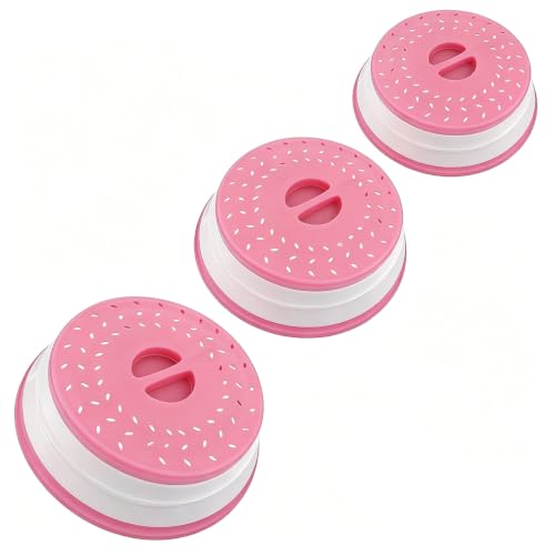 Image of Set of 3 Collapsible Microwave Splatter Cover | pink,Microwave Plate Cover With Steam Vent