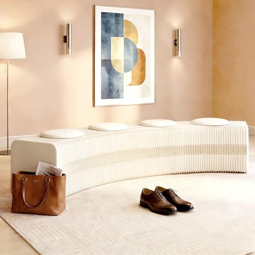 Image of Kraft Paper Rectangle Ottoman - Folding Bench Rest for Bedroom & Entryway, Collapsible Stool with Pad, Portable Stool & Square Ottoman for Living Room Decor, Space-Saving Footrest, White, 4 Seats