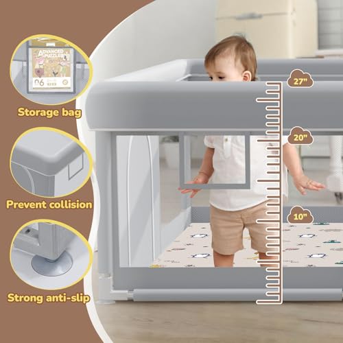 Image of besuhot Large Baby Playpen 74 inchx50 inch with Mat Play Pens for Babies and Toddlers, Large Play Yards for Indoor & Outdoor with Zipper Gates