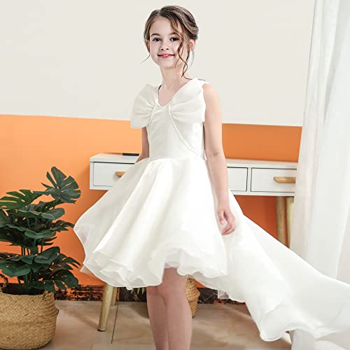 Sunny Fashion Girls Dress Black Hi-lo Pearl Organza Formal Pageant Ball Gown3