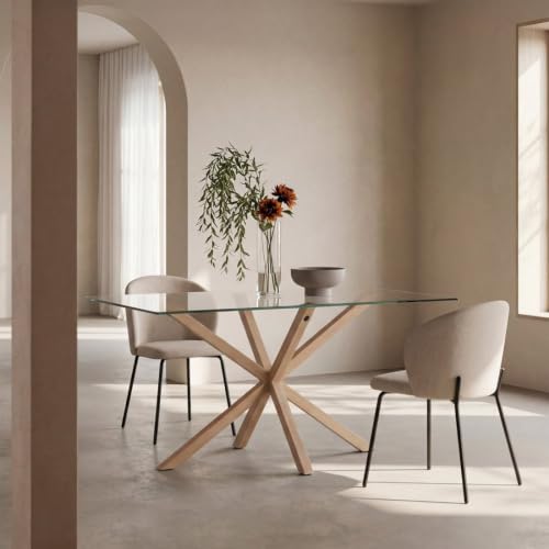 KLAST Table de Salle à Manger, Verre Trempé et Métal, Verre Transparent, Design Intemporel, Rectangulaire, 8 Personnes, 75 x 160 cm