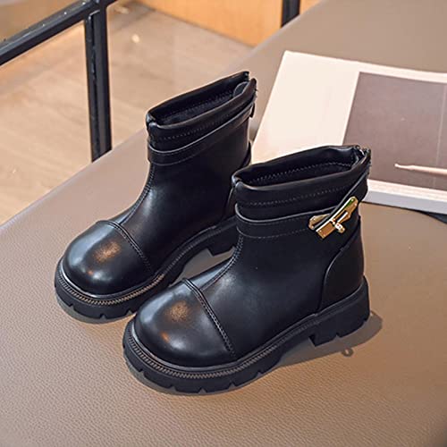Fashion Winter Children Ankle Boots Boys Girls Thick Bottom Round Toe Shoes Non Slip Zipper Warm Hiking Booties (Black, 8-9 Years Little Child)2
