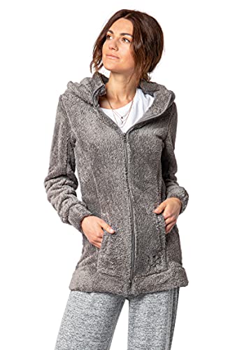 Sublevel Damen Fleece-Mantel: Kuschelige Teddyfleece Kapuzenjacke, Langarm, Warm und Bequem, Freizeitjacke in Schwarz, Rosa, Weiß, Grau middle-grey1 XL