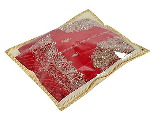Image of Kuber Industries 3 Pcs Plastic Waterproof Saree Covers for Storage | Wardrobe Organizer for Storage | Saree Organiser for Wardrobe | Palki Print - Golden