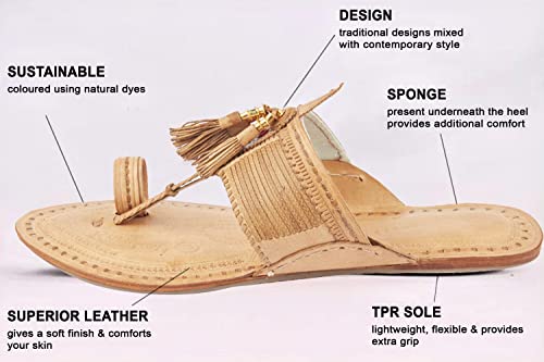 Image of KORAKARI Mens Kolhapuri Chappal, Handcrafted Sandal, Smooth and Comfortable Flip Flops Slipper Anti Slip Design Genuine Leather Traditional Footwear.
