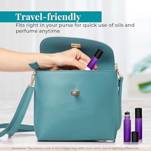 Your Oil Tools 10 Pack Essential Oil Roller Bottles, 10ml Empty Purple Frosted Glass Roll-on with Leak Guard Stainless Steel Roller Balls & Black Caps for oils and perfume4