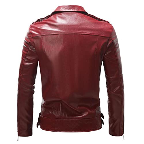 Faux Leather Jacket Men's Bright Pu Leather Motorcycle Jacket Coat Lapel Collar Zip Up Moto Biker Jacket Outwear (3X-Large, Red) #TOP3