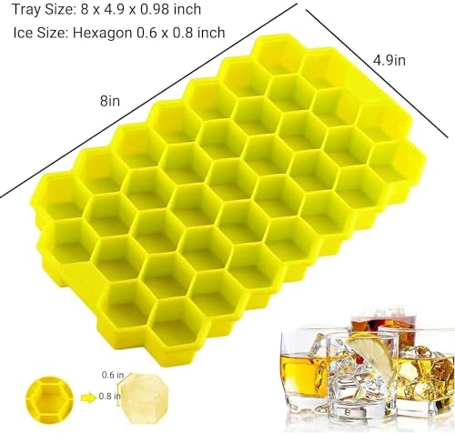 Image of Flexible Silicone Honeycomb 37 Cavity Ice Cube Tray with Lid for Freezer Moulds Small Cubes Whiskey Fridge Bar Soft Ice Cube Tray -Color May Vary-[ 1-PCS ] [ Multicolor ]