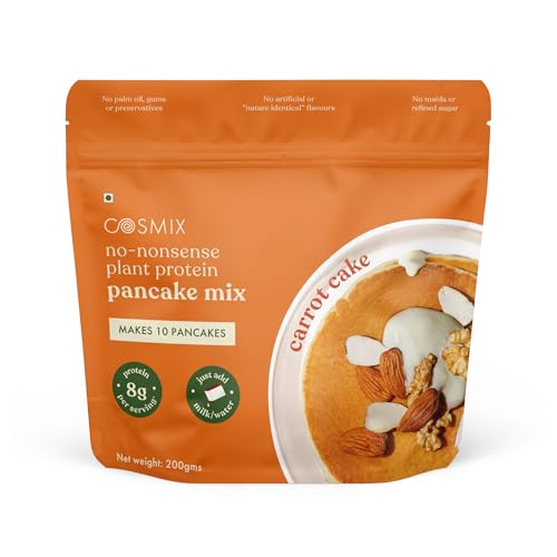 Image of Cosmix No-Nonsense Protein Pancake | 8g Protein /Serving | Instant Breakfast with Supergrain Blend (Oats, Jowar, Kodo, Little Millet) | Pancake Mix | No Maida, No Refined Sugar | Carrot Cake - 200g