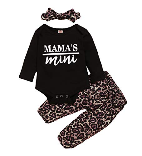 MA&BABY Newborn Infant Baby Boy Girl Famliy Saying Romper+ Pants+Headband+Hats Outfits (Mama's Mini, 12-18 Months)