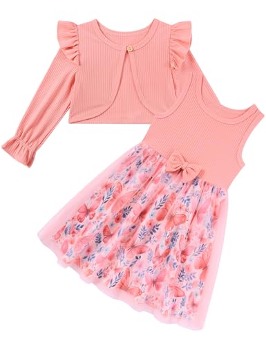 UNICOMIDEA Toddler Girls Sleeveless Dresses and Long Sleeve Knit Cardigan Set 2 Piece 2-6T