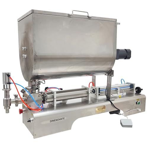 DINENOVATE 100-1000ml Paste Liquid Filling Mixing Machine with with Stainless Steel Horizontal Hopper, 110V Pneumatic Liquid Filler for Sauces and Oils, Industrial Filler for Factory Workshop