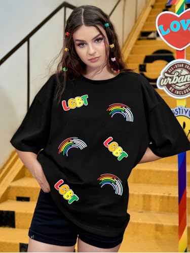 Image of Pride Shirts for Women: Lesbian Pride Shirt Oversized LGBT Girl Kisser Shirt Rainbow Graphic Tee Casual Short Sleeve Top