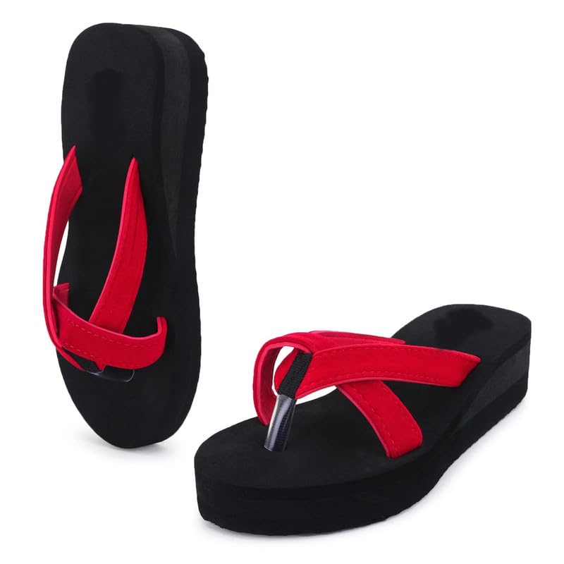 Women's Platform Flip Flops, Black Cross Strap Sandals, Casual Comfort Wedge Slides-image-41