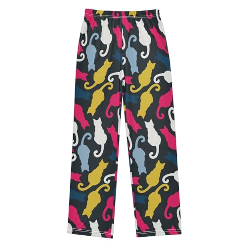 Bright Colors Cats Silhouettes Boys Pants for Kids Jogger Pants with Pockets S-XL