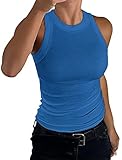 Picture of EADINVE Women's Crewneck Racerback Ribbed Tank Tops Summer Basic High Neck Sleeveless Slim Fit Crop Tops 2025